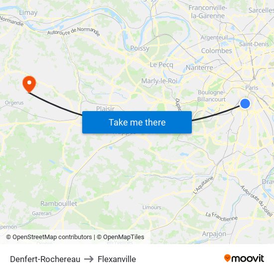 Denfert-Rochereau to Flexanville map