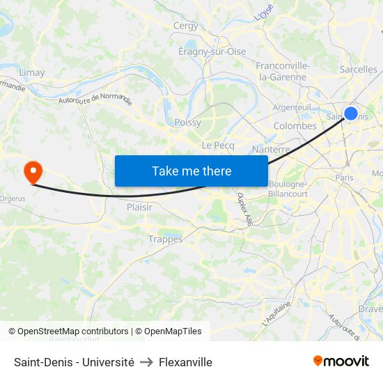 Saint-Denis - Université to Flexanville map