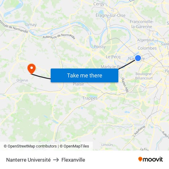 Nanterre Université to Flexanville map