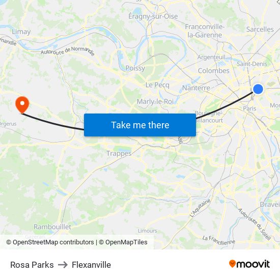 Rosa Parks to Flexanville map