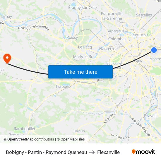 Bobigny - Pantin - Raymond Queneau to Flexanville map