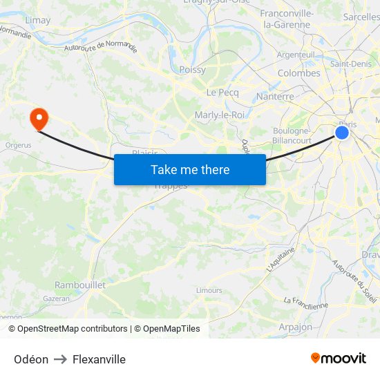 Odéon to Flexanville map