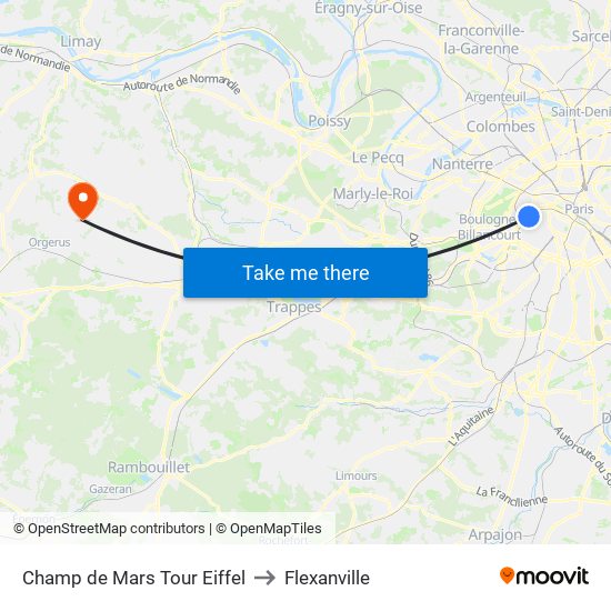 Champ de Mars Tour Eiffel to Flexanville map