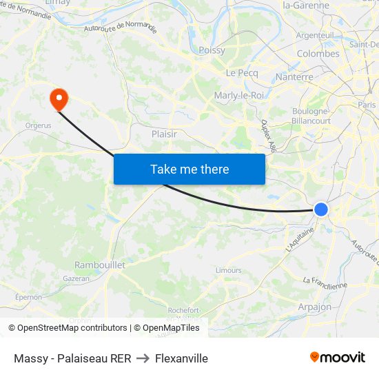 Massy - Palaiseau RER to Flexanville map