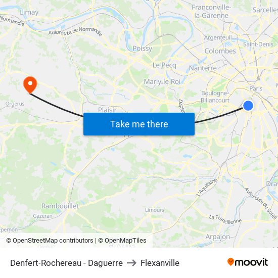 Denfert-Rochereau - Daguerre to Flexanville map