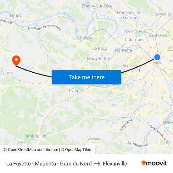 La Fayette - Magenta - Gare du Nord to Flexanville map