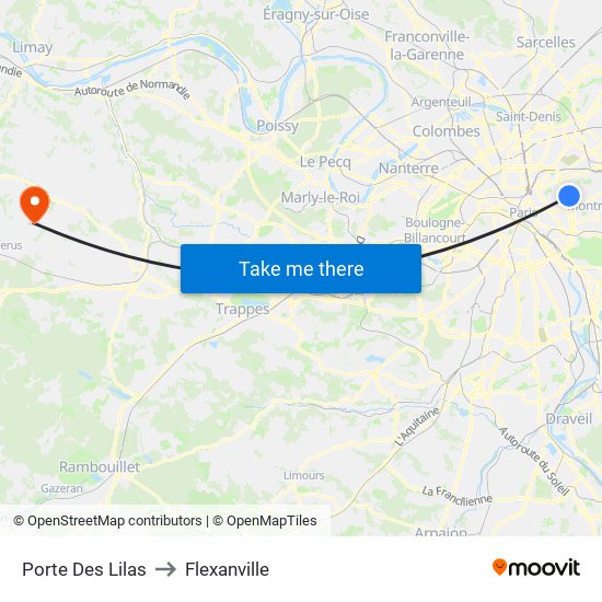 Porte Des Lilas to Flexanville map