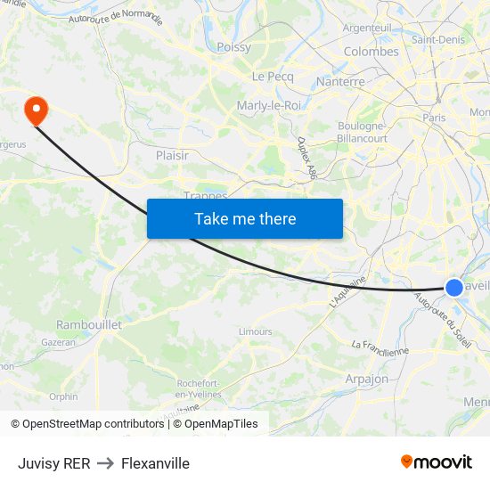 Juvisy RER to Flexanville map