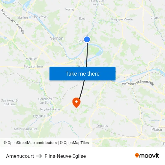 Amenucourt to Flins-Neuve-Eglise map
