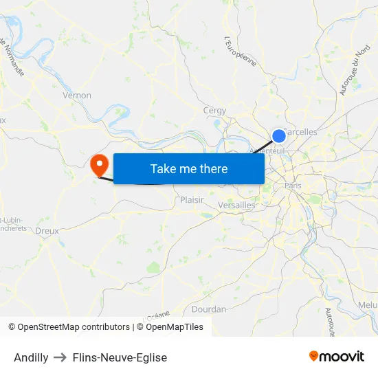Andilly to Flins-Neuve-Eglise map