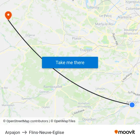 Arpajon to Flins-Neuve-Eglise map