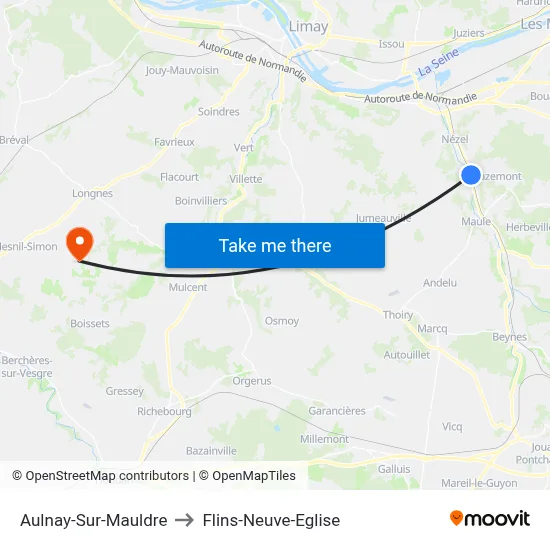 Aulnay-Sur-Mauldre to Flins-Neuve-Eglise map