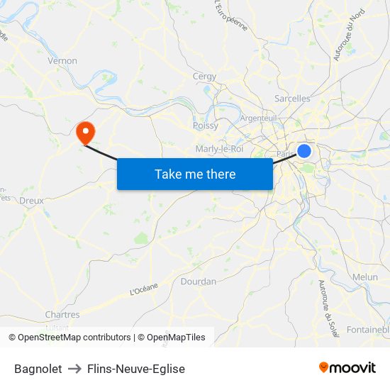 Bagnolet to Flins-Neuve-Eglise map