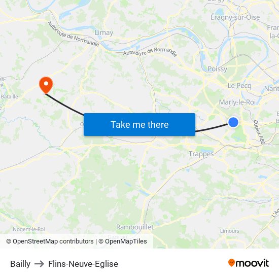 Bailly to Flins-Neuve-Eglise map