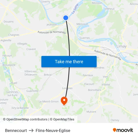 Bennecourt to Flins-Neuve-Eglise map