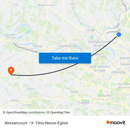 Bessancourt to Flins-Neuve-Eglise map