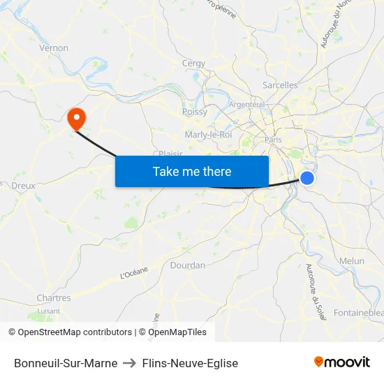 Bonneuil-Sur-Marne to Flins-Neuve-Eglise map