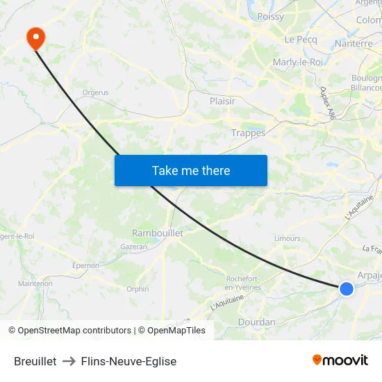 Breuillet to Flins-Neuve-Eglise map