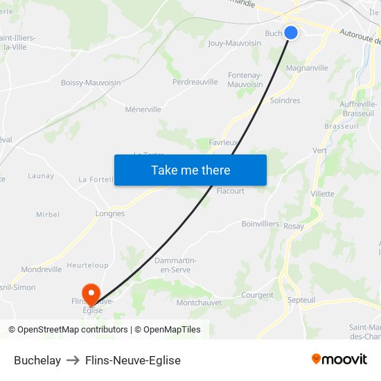 Buchelay to Flins-Neuve-Eglise map