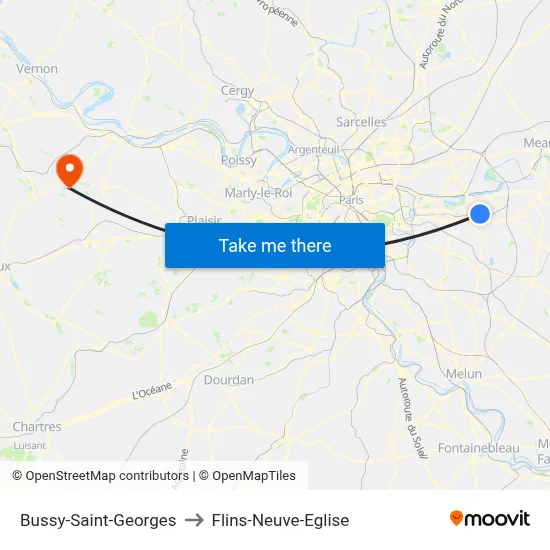 Bussy-Saint-Georges to Flins-Neuve-Eglise map