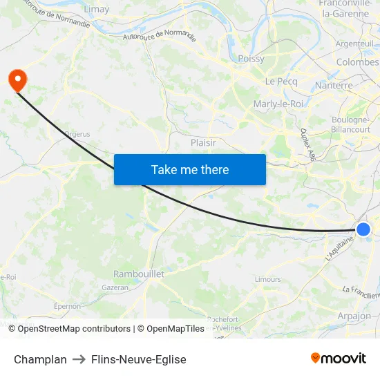 Champlan to Flins-Neuve-Eglise map