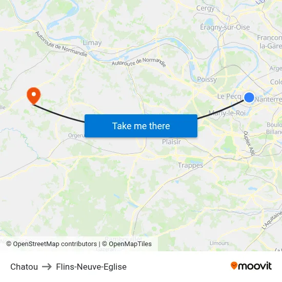 Chatou to Flins-Neuve-Eglise map