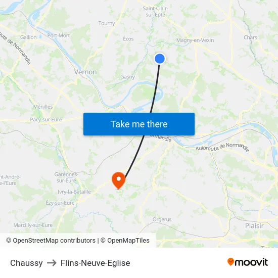 Chaussy to Flins-Neuve-Eglise map