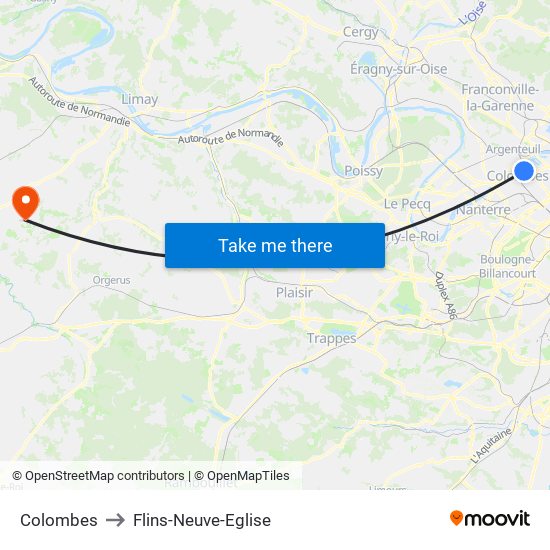 Colombes to Flins-Neuve-Eglise map