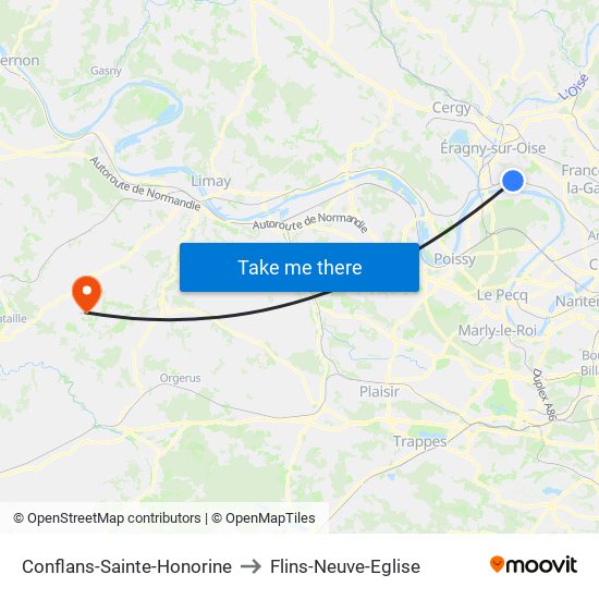 Conflans-Sainte-Honorine to Flins-Neuve-Eglise map