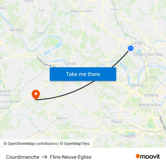 Courdimanche to Flins-Neuve-Eglise map
