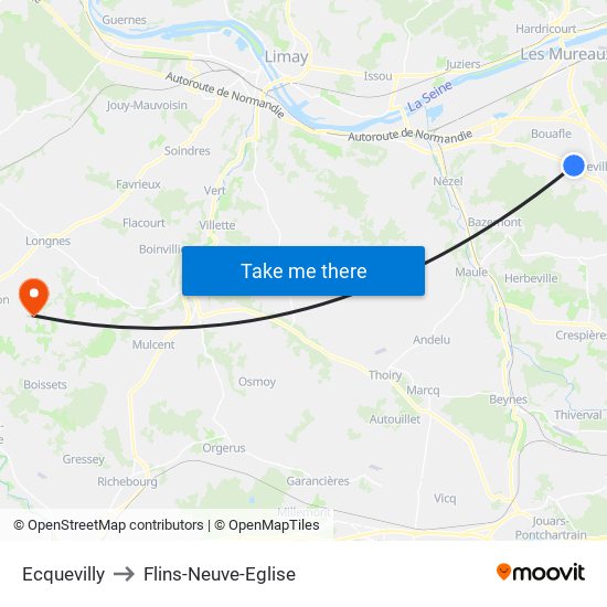 Ecquevilly to Flins-Neuve-Eglise map