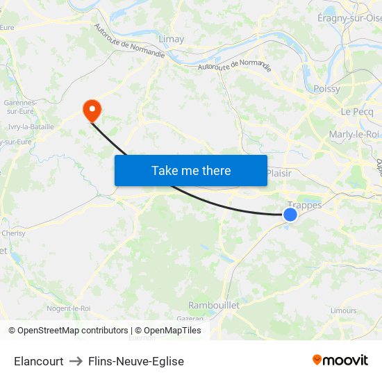 Elancourt to Flins-Neuve-Eglise map