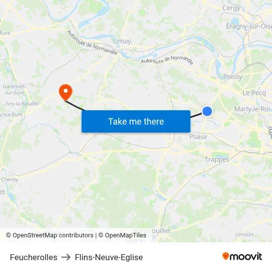 Feucherolles to Flins-Neuve-Eglise map