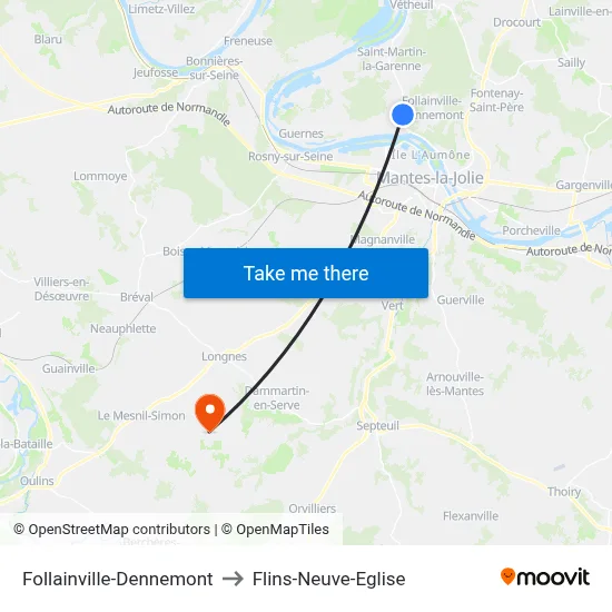 Follainville-Dennemont to Flins-Neuve-Eglise map