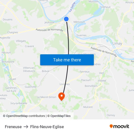 Freneuse to Flins-Neuve-Eglise map