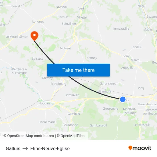 Galluis to Flins-Neuve-Eglise map