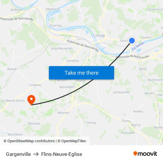 Gargenville to Flins-Neuve-Eglise map