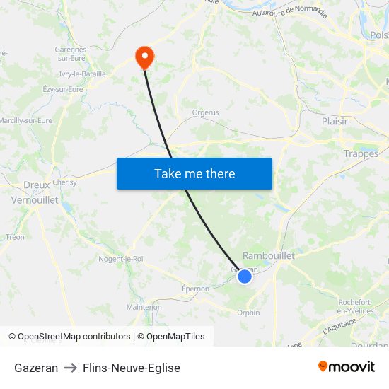 Gazeran to Flins-Neuve-Eglise map
