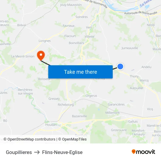 Goupillieres to Flins-Neuve-Eglise map
