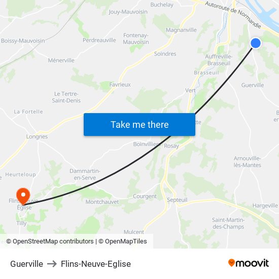 Guerville to Flins-Neuve-Eglise map
