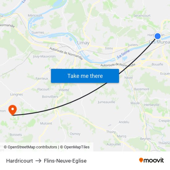 Hardricourt to Flins-Neuve-Eglise map