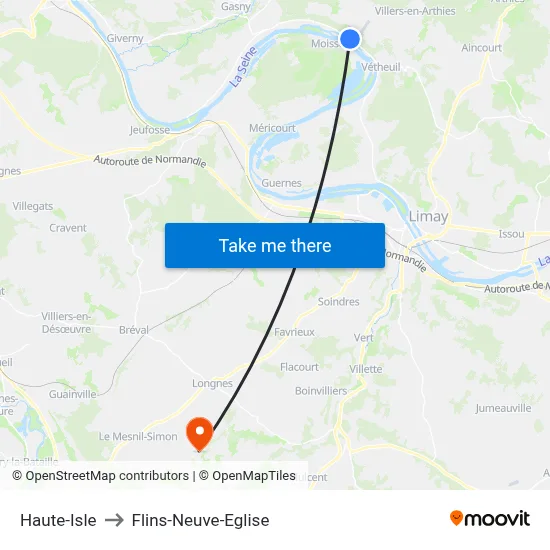 Haute-Isle to Flins-Neuve-Eglise map