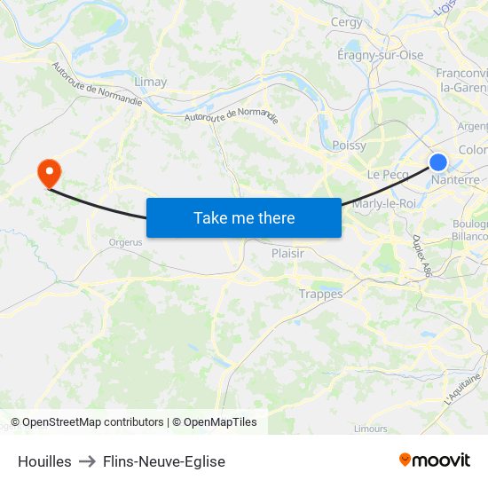 Houilles to Flins-Neuve-Eglise map