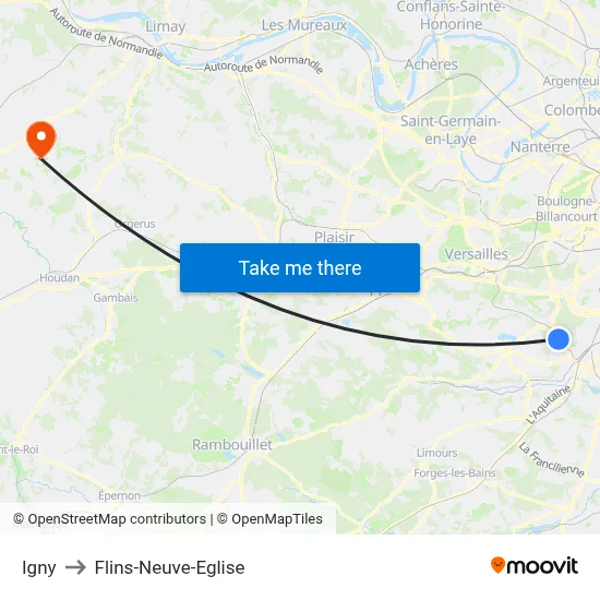 Igny to Flins-Neuve-Eglise map