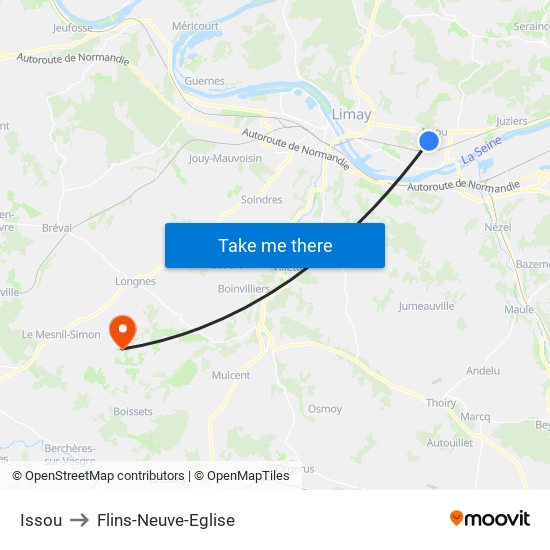 Issou to Flins-Neuve-Eglise map