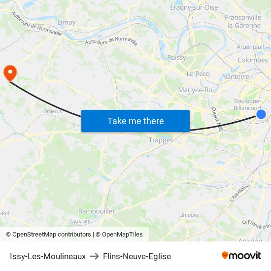 Issy-Les-Moulineaux to Flins-Neuve-Eglise map