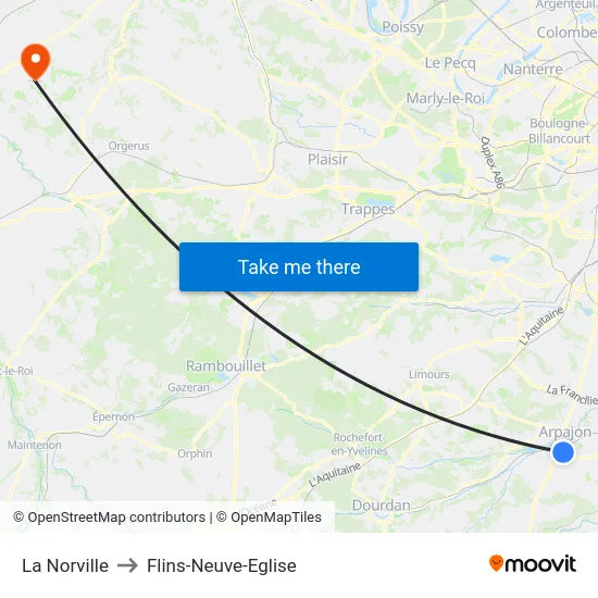 La Norville to Flins-Neuve-Eglise map