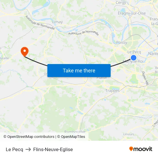 Le Pecq to Flins-Neuve-Eglise map