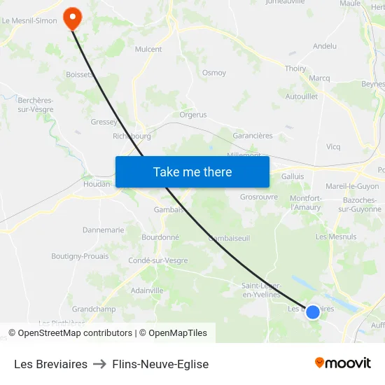 Les Breviaires to Flins-Neuve-Eglise map