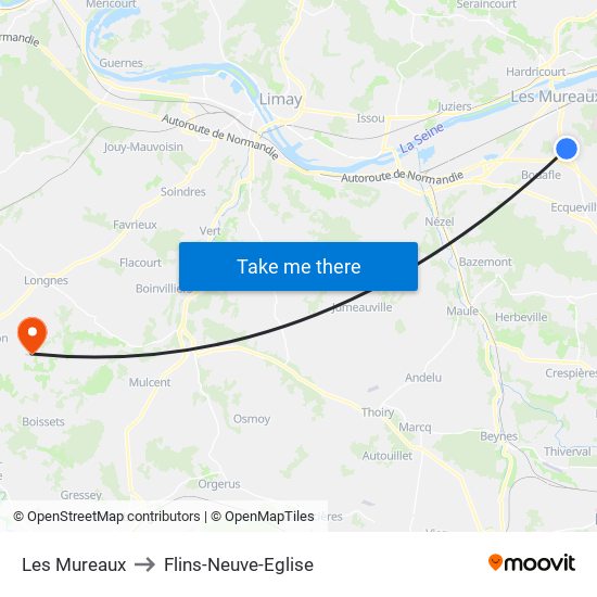 Les Mureaux to Flins-Neuve-Eglise map